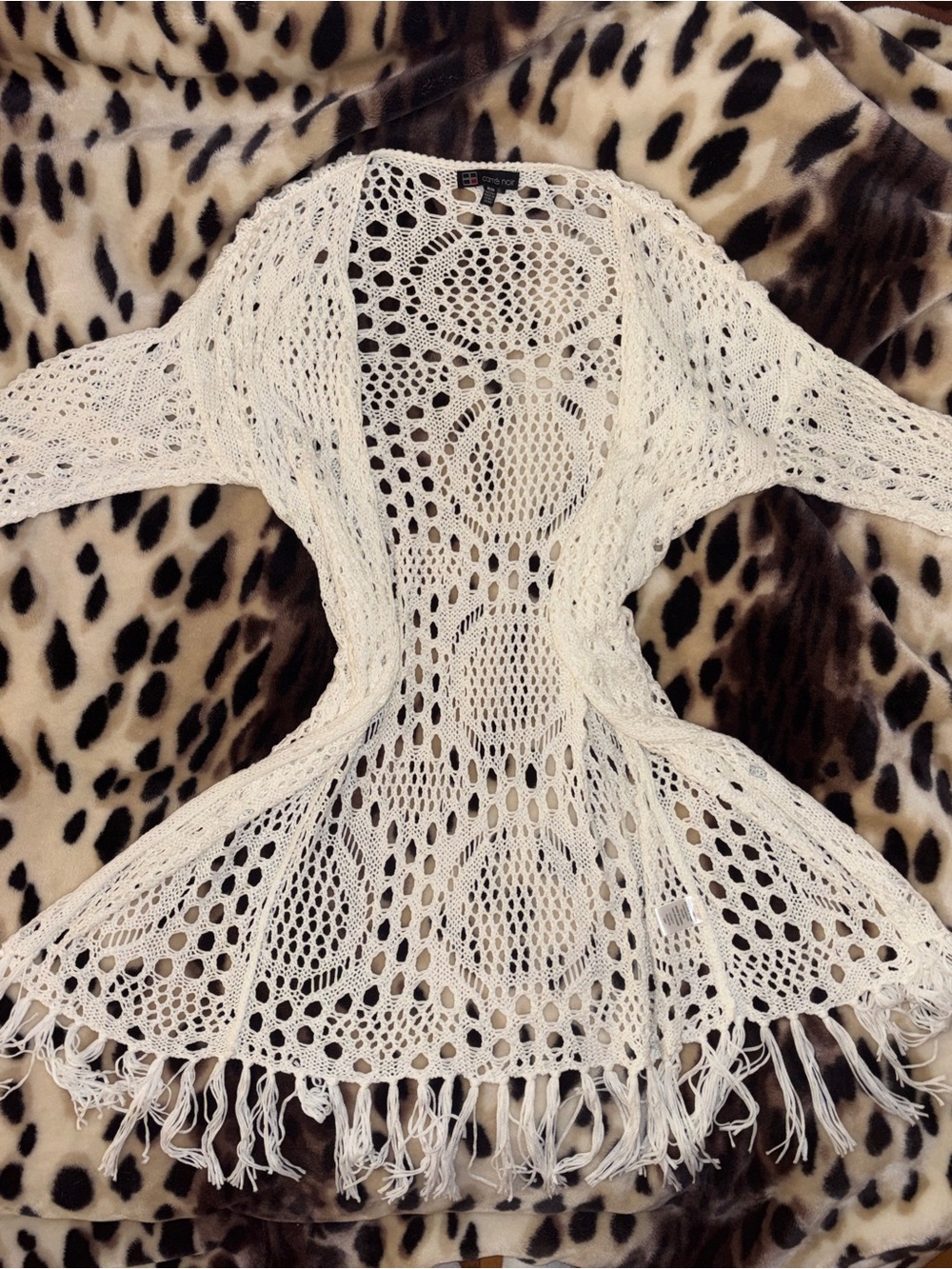 Boho Crochet Fringe Women's Sweater Cardigan - Cream